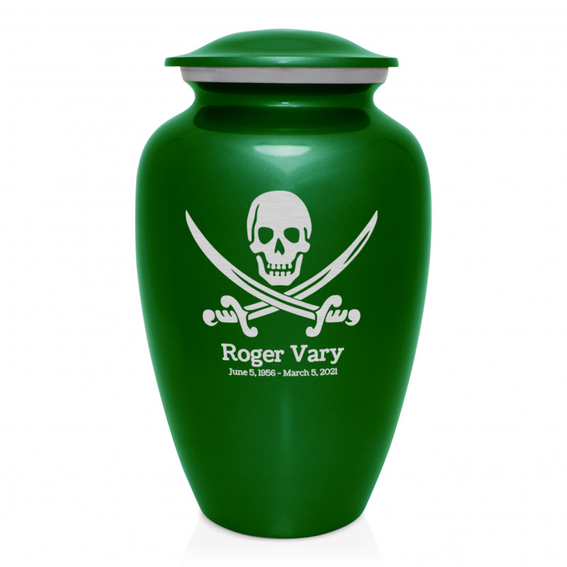 Pirate Skull Cremation Urn - Shamrock Green