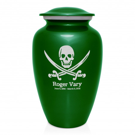 Pirate Skull Cremation Urn - Shamrock Green