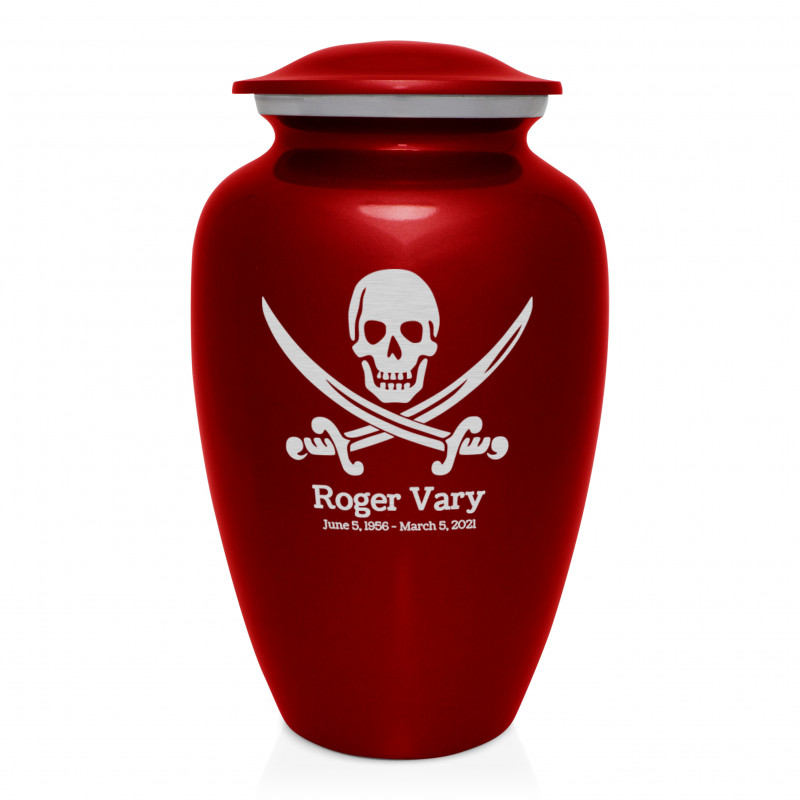 Pirate Skull Cremation Urn - Ruby Red