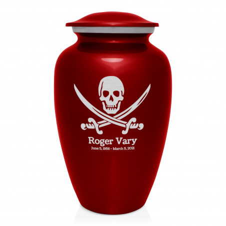 Pirate Skull Cremation Urn - Ruby Red