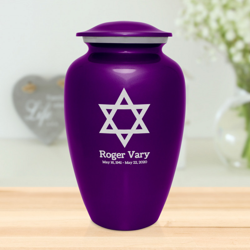 Star of David Cremation Urn - Purple Luster