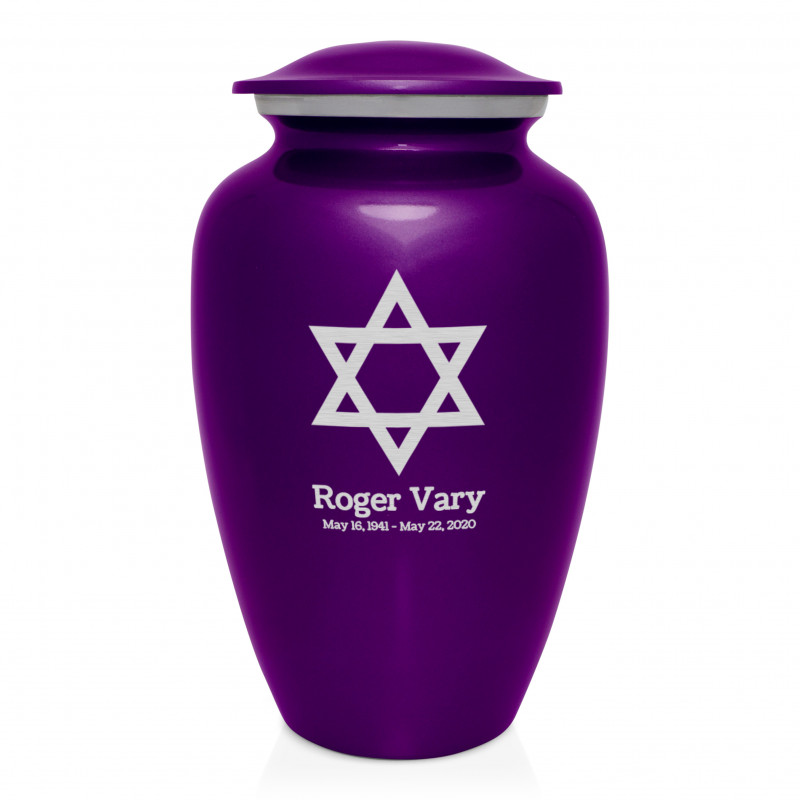 Star of David Cremation Urn - Purple Luster
