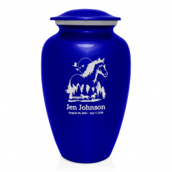 Horse Landscape Cremation Urn - Midnight Blue