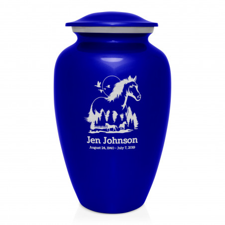Horse Landscape Cremation Urn - Midnight Blue