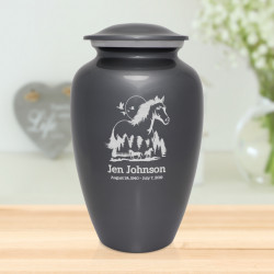 Horse Landscape Cremation Urn - Gunmetal Gray