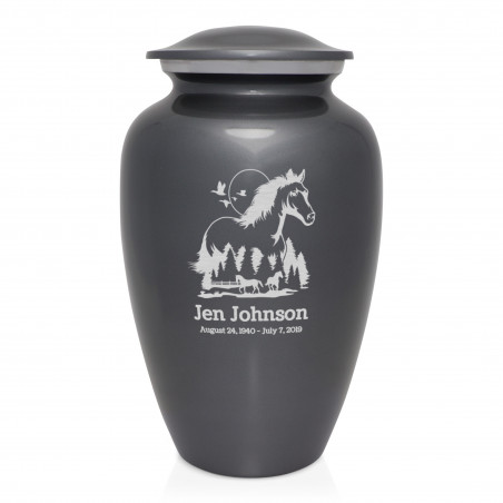 Horse Landscape Cremation Urn - Gunmetal Gray