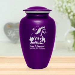 Horse Landscape Cremation Urn - Purple Luster