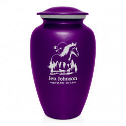 Horse Landscape Cremation Urn - Purple Luster