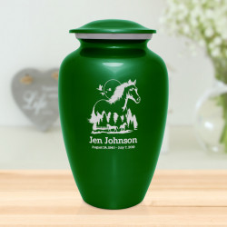 Horse Landscape Cremation Urn - Shamrock Green