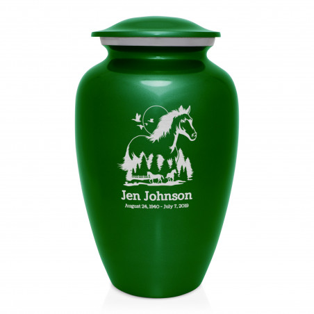 Horse Landscape Cremation Urn - Shamrock Green