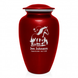 Horse Landscape Cremation Urn - Ruby Red