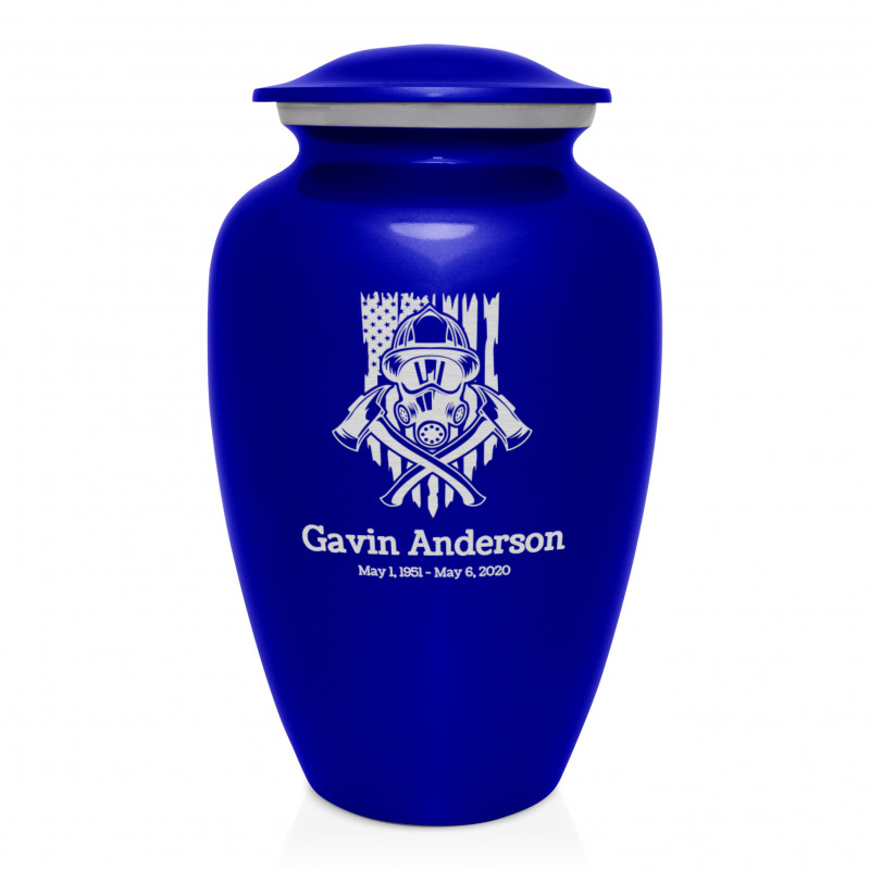 Patriotic Firefighter Cremation Urn - Midnight Blue