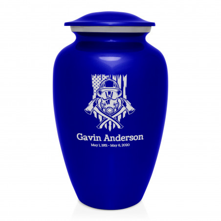 Patriotic Firefighter Cremation Urn - Midnight Blue