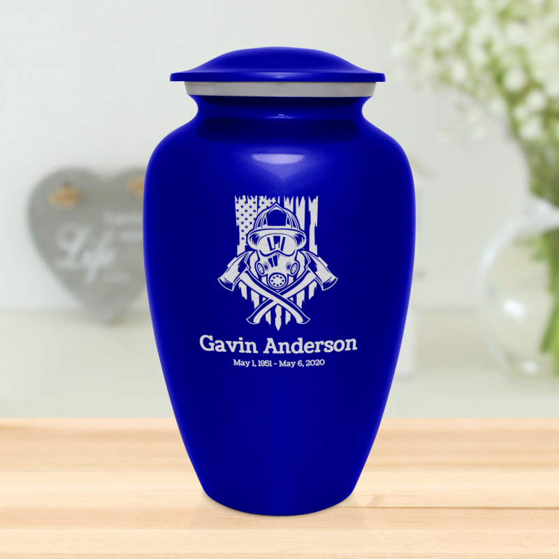 Patriotic Firefighter Cremation Urn - Midnight Blue