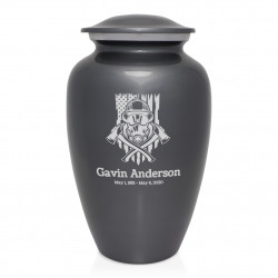 Patriotic Firefighter Cremation Urn - Gunmetal Gray