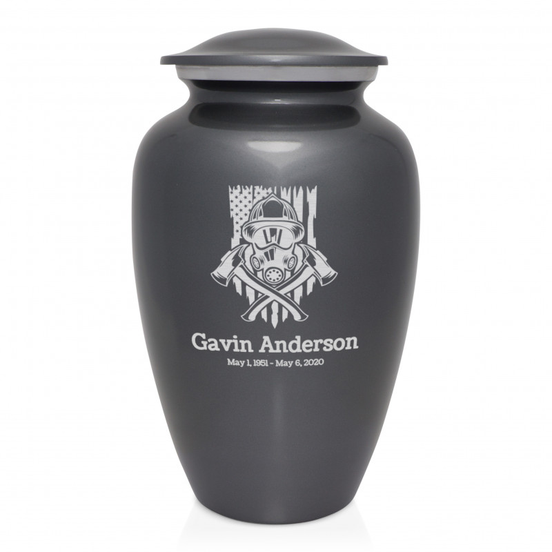 Patriotic Firefighter Cremation Urn - Gunmetal Gray
