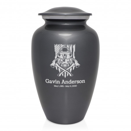 Patriotic Firefighter Cremation Urn - Gunmetal Gray