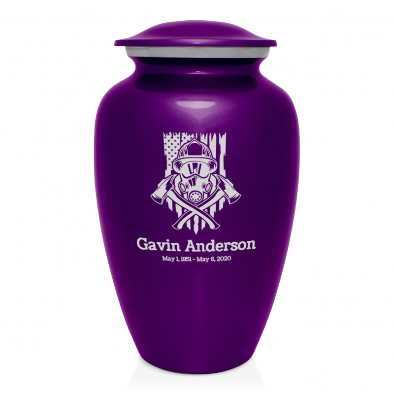 Patriotic Firefighter Cremation Urn - Purple Luster