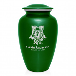 Patriotic Firefighter Cremation Urn - Shamrock Green