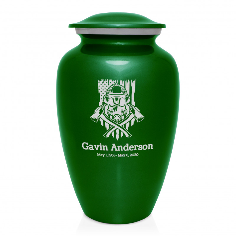 Patriotic Firefighter Cremation Urn - Shamrock Green