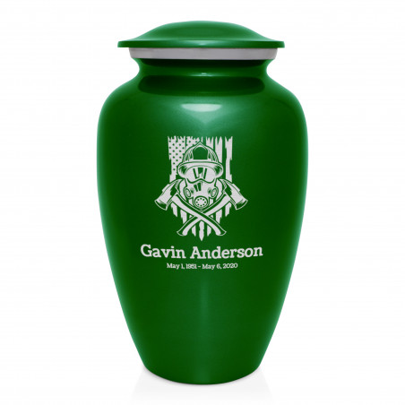 Patriotic Firefighter Cremation Urn - Shamrock Green