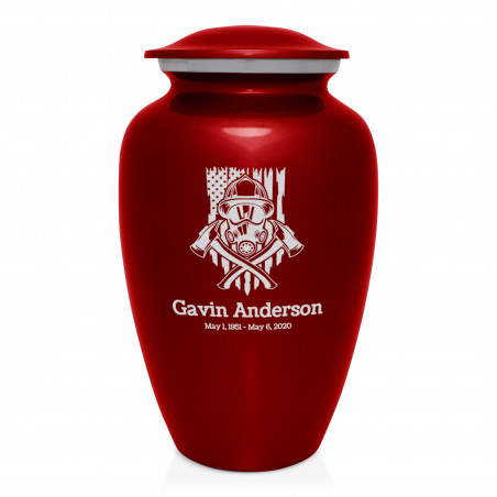 Patriotic Firefighter Cremation Urn - Ruby Red
