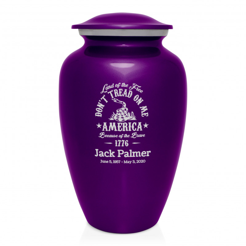 Don't Tread On Me Cremation Urn - Purple Luster