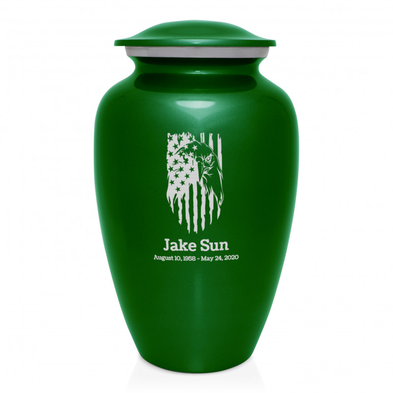 Patriotic Eagle Cremation Urn - Shamrock Green