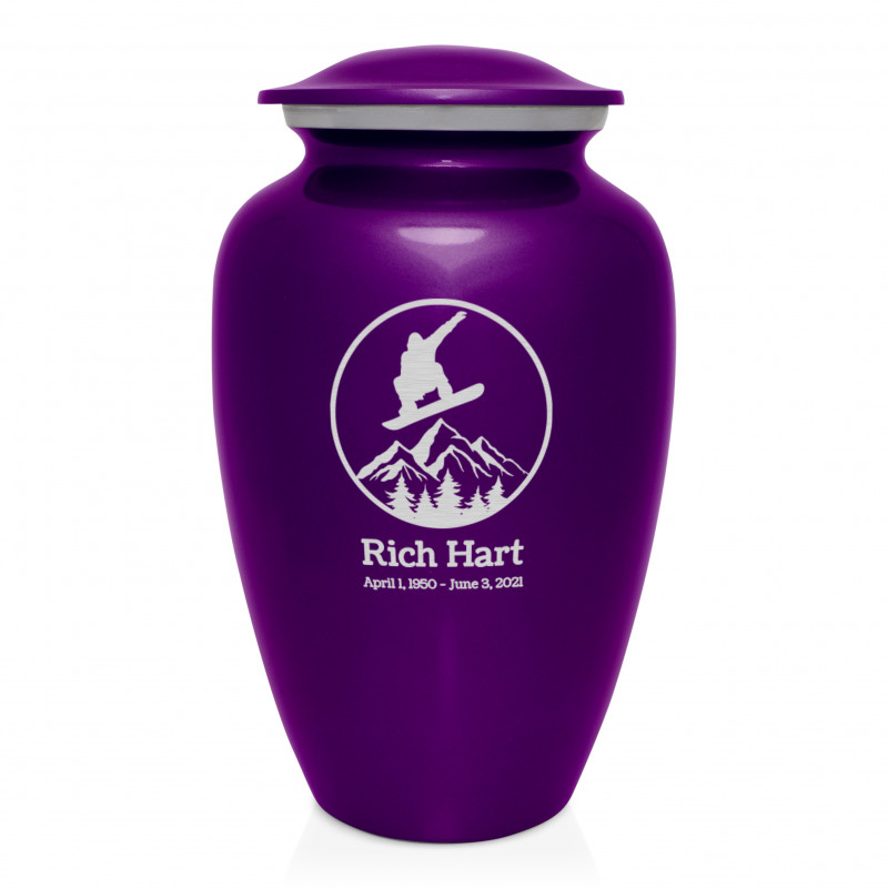 Snowboard Cremation Urn - Purple Luster