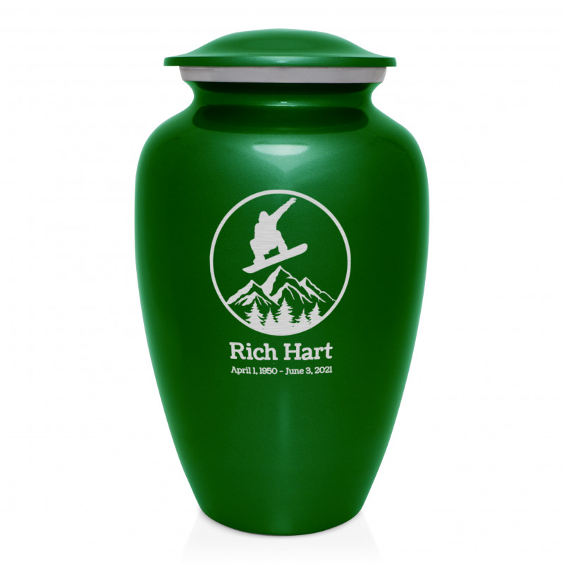 Snowboard Cremation Urn - Shamrock Green