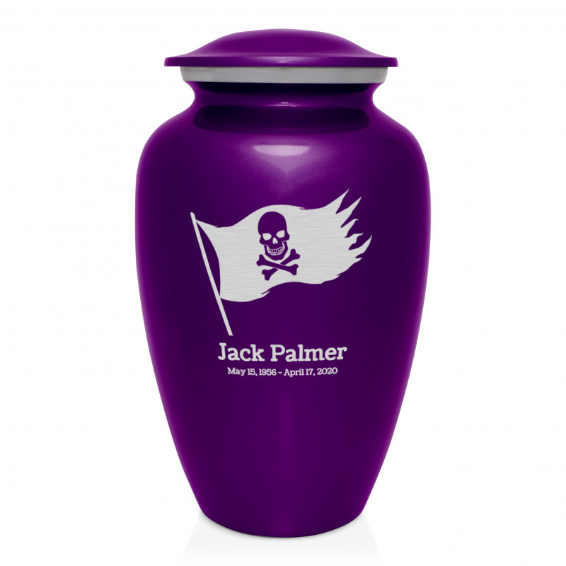 Pirate Flag Cremation Urn - Purple Luster