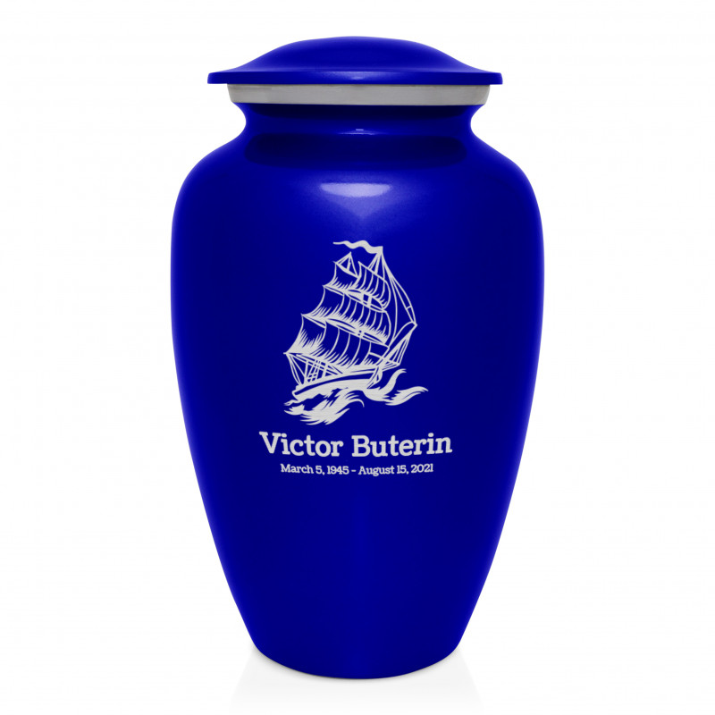 Sailing Ship Cremation Urn - Midnight Blue