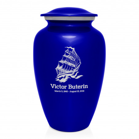 Sailing Ship Cremation Urn - Midnight Blue