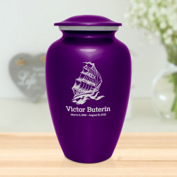 Sailing Ship Cremation Urn - Purple Luster