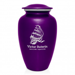 Sailing Ship Cremation Urn - Purple Luster