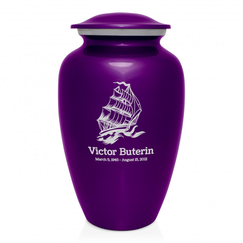 Sailing Ship Cremation Urn - Purple Luster