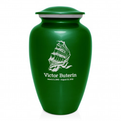 Sailing Ship Cremation Urn - Shamrock Green