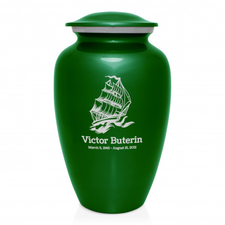 Sailing Ship Cremation Urn - Shamrock Green