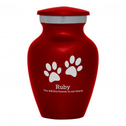 Keepsake Pawprints Pet Cremation Urn - Ruby Red