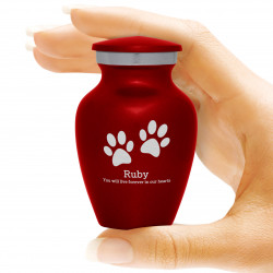 Keepsake Pawprints Pet Cremation Urn - Ruby Red