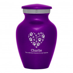 Keepsake Pawprint Heart Pet Cremation Urn - Purple Luster