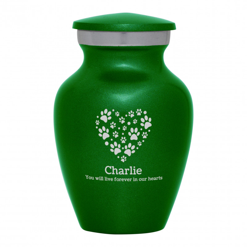 Keepsake Pawprint Heart Pet Cremation Urn - Shamrock Green