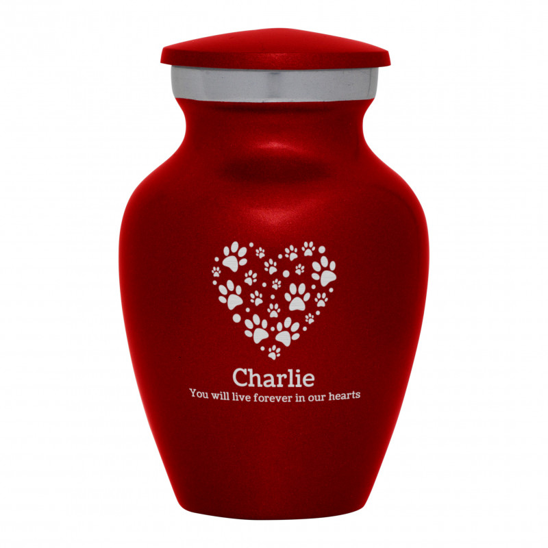 Keepsake Pawprint Heart Pet Cremation Urn - Ruby Red