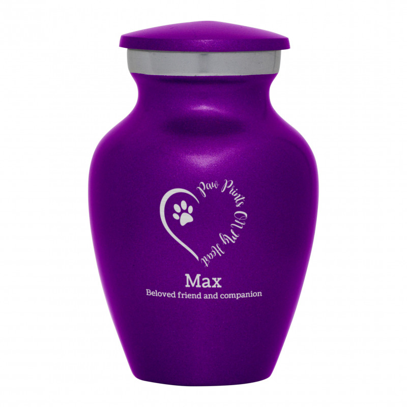 Keepsake Paw Prints On My Heart Pet Cremation Urn - Purple Luster