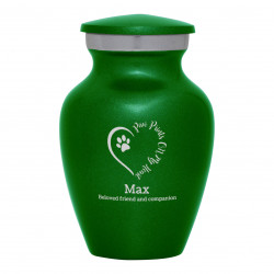 Keepsake Paw Prints On My Heart Pet Cremation Urn - Shamrock Green