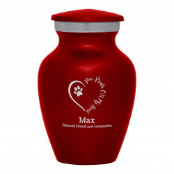 Keepsake Paw Prints On My Heart Pet Cremation Urn - Ruby Red