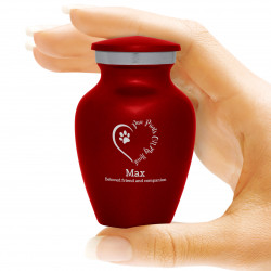 Keepsake Paw Prints On My Heart Pet Cremation Urn - Ruby Red