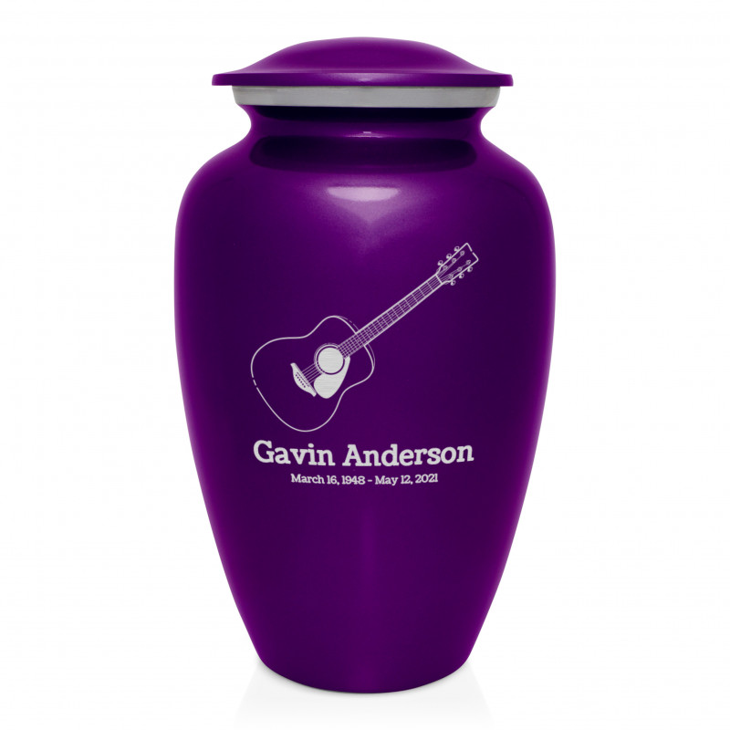 Acoustic Guitar Cremation Urn - Purple Luster