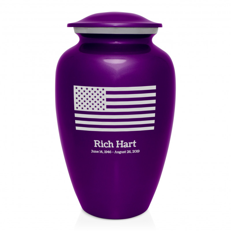 American Flag Cremation Urn - Purple Luster