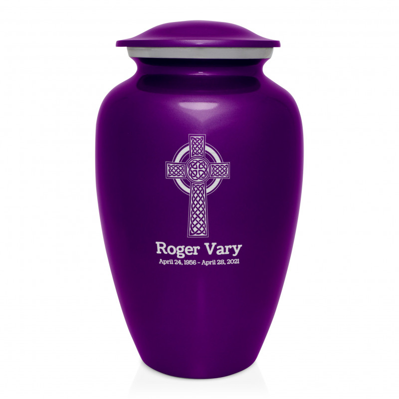 Celtic Cross Cremation Urn - Purple Luster